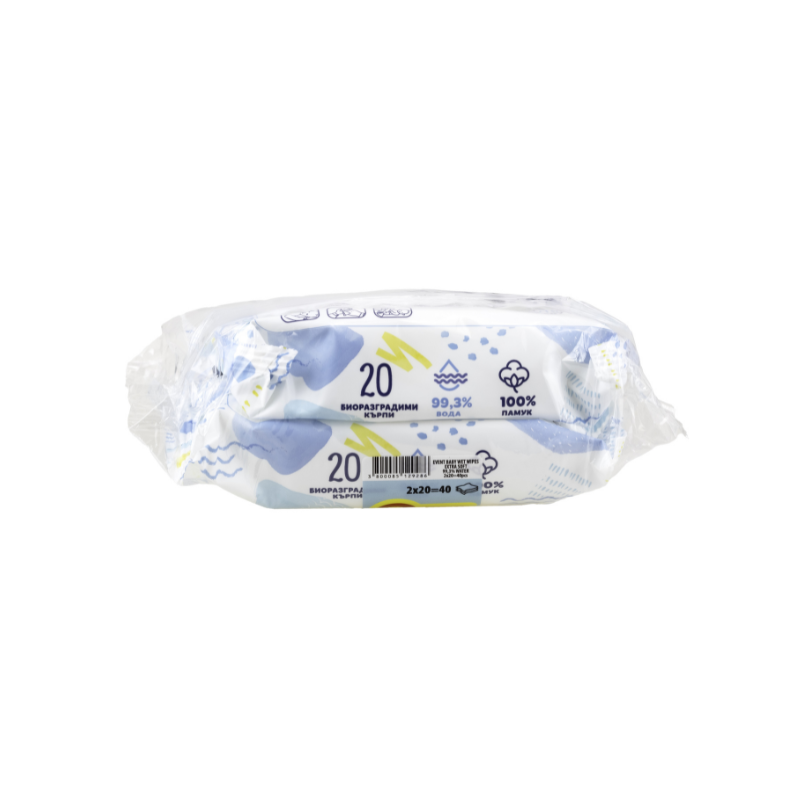 EVENT Baby Care Extra Soft Baby Wipes 99.3% Water 2×20 бр.