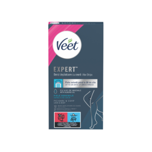 Восъчни ленти Veet Expert за чувствителна кожа, крака и тяло, 12 бр.