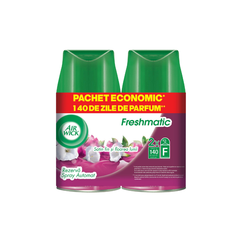 Air Wick Freshmatic Нежен сатен и лунно цвете пълнители за автоматичен ароматизатор, 2 × 250 мл